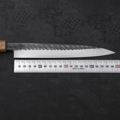 Yanagiba Blue Steel #2 Kurouchi Tsuchime Yaki Urushi Handle 200mm (7.9”)-[Musashi]-[Japanese-Kitchen-Knives]