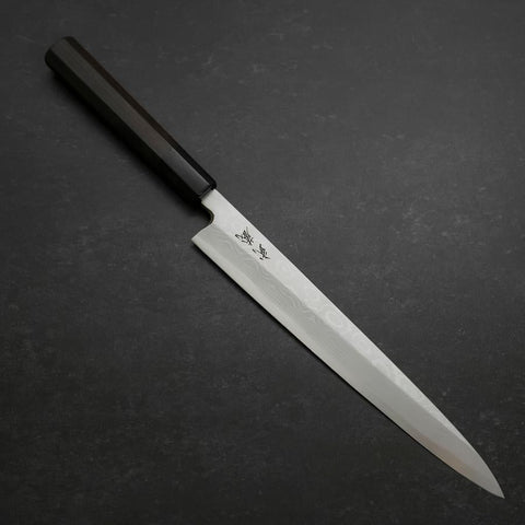 Yanagiba Blue Steel #2 Suminagashi Buffalo Ebony Handle 240mm (9.4”)-[Musashi]-[Japanese-Kitchen-Knives]