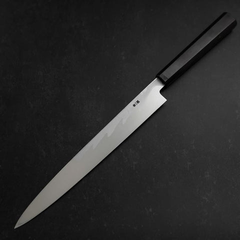 Yanagiba Blue Steel #1 Suminagashi Buffalo Ebony Handle With Sheath 270mm-[Musashi]-[Japanese-Kitchen-Knives]