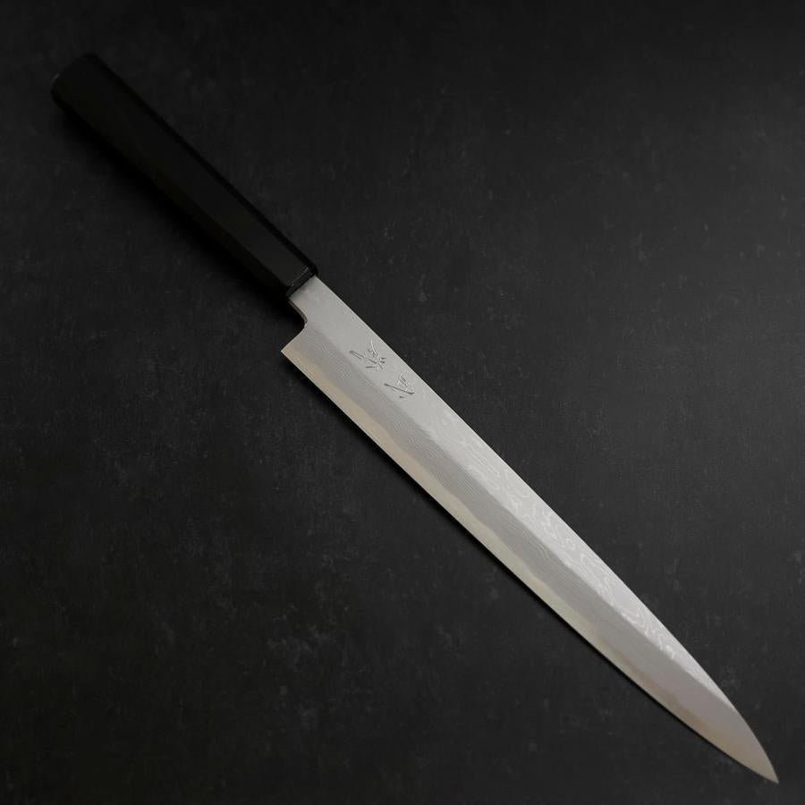 Yanagiba Blue Steel #1 Suminagashi Buffalo Ebony Handle With Sheath 270mm-[Musashi]-[Japanese-Kitchen-Knives]