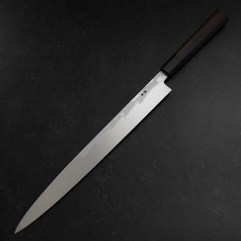 Yanagiba Blue Steel #1 Suminagashi Buffalo Ebony Handle With Sheath 330mm-[Musashi]-[Japanese-Kitchen-Knives]