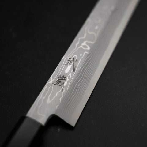 Yanagiba Blue Steel #1 Suminagashi Buffalo Ebony Handle With Sheath 330mm-[Musashi]-[Japanese-Kitchen-Knives]