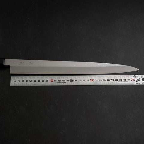 Yanagiba Blue Steel #1 Suminagashi Buffalo Ebony Handle With Sheath 330mm-[Musashi]-[Japanese-Kitchen-Knives]