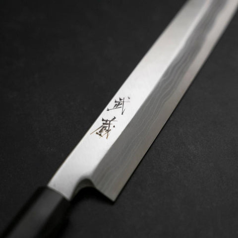 Yanagiba Blue Steel #2 Damascus Buffalo Ebony Handle 210mm-[Musashi]-[Japanese-Kitchen-Knives]