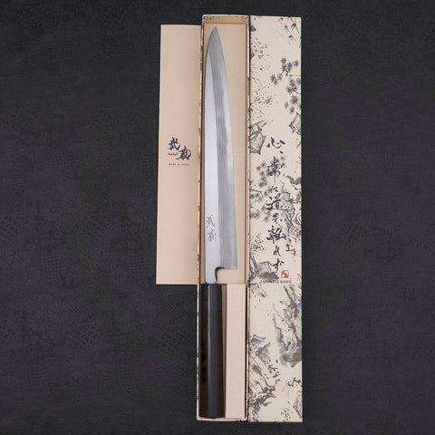 Yanagiba Blue Steel #2 Damascus Shitan Handle 300mm-[Musashi]-[Japanese-Kitchen-Knives]