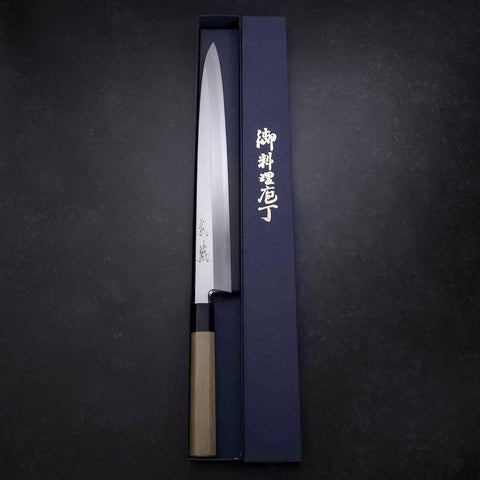 Yanagiba Blue Steel #2 Kasumi Buffalo Magnolia Handle 330mm-[Musashi]-[Japanese-Kitchen-Knives]