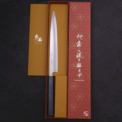 Yanagiba Blue Steel #2 Kasumi Dark-Blue Urushi Handle 240mm-[Musashi]-[Japanese-Kitchen-Knives]