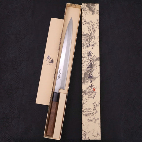 Yanagiba Blue Steel #2 Kasumi Walnut Handle 270mm-[Musashi]-[Japanese-Kitchen-Knives]