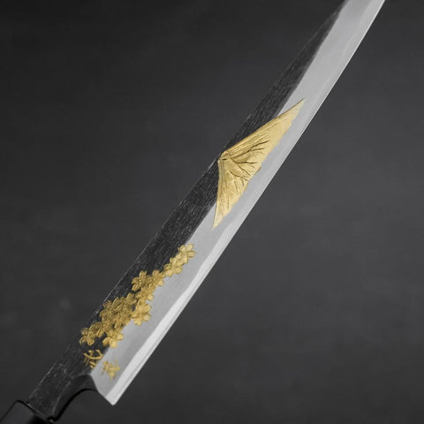 Yanagiba Blue Steel #2 Kurouchi Chokin Sakura-Fuji Buffalo Ebony Handle 210mm-[Musashi]-[Japanese-Kitchen-Knives]