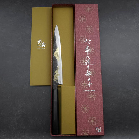 Yanagiba Blue Steel #2 Kurouchi Chokin Sakura-Fuji Buffalo Ebony Handle 210mm-[Musashi]-[Japanese-Kitchen-Knives]