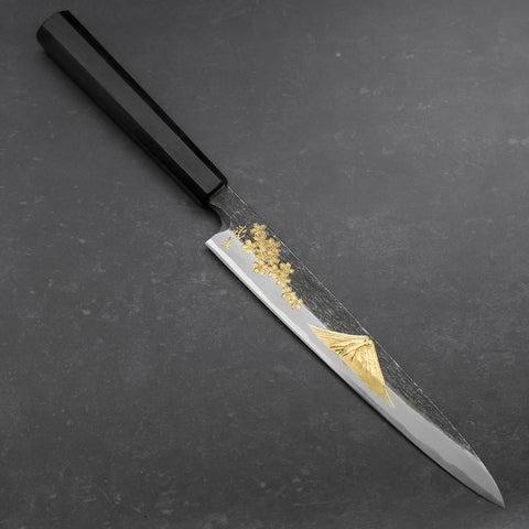 Yanagiba Blue Steel #2 Kurouchi Chokin Sakura-Fuji Buffalo Ebony Handle 210mm-[Musashi]-[Japanese-Kitchen-Knives]