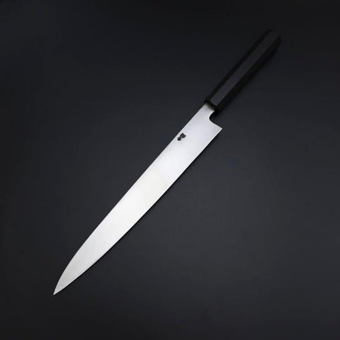 Yanagiba Blue Steel #2 Kurouchi Tsuchime Mango de Ébano con Cuerno de Búfalo 260mm