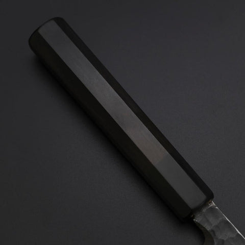 Yanagiba Blue Steel #2 Kurouchi Tsuchime Mango de Ébano con Cuerno de Búfalo 260mm
