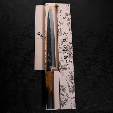 Yanagiba Blue Steel #2 Kurouchi Tsuchime Yaki Urushi Handle 300mm-[Musashi]-[Japanese-Kitchen-Knives]