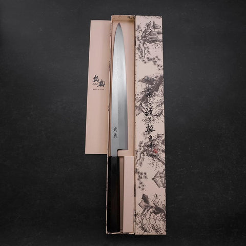 Yanagiba Blue Steel #2 Suminagashi Buffalo Ebony Handle 300mm (11.8”)