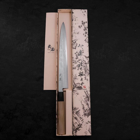Yanagiba Blue Steel #2 Suminagashi Buffalo Magnolia Handle 260mm-[Musashi]-[Japanese-Kitchen-Knives]