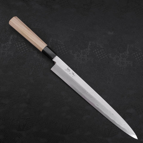 Yanagiba Blue Steel #2 Suminagashi Buffalo Magnolia Handle 260mm-[Musashi]-[Japanese-Kitchen-Knives]