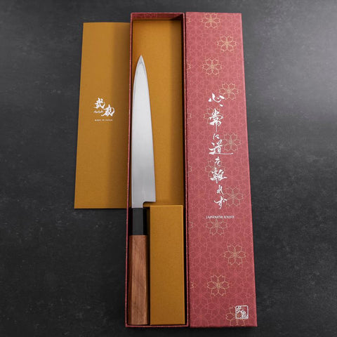 Yanagiba Left Hand AUS-10 Polished Buffalo Teak Handle 210mm-[Musashi]-[Japanese-Kitchen-Knives]
