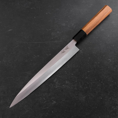 Yanagiba Left Hand AUS-10 Polished Buffalo Teak Handle 240mm (9.4”)-[Musashi]-[Japanese-Kitchen-Knives]