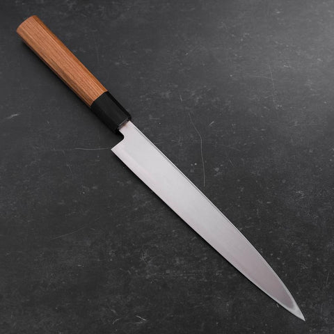Yanagiba Left Hand AUS-10 Polished Buffalo Teak Handle 240mm (9.4”)-[Musashi]-[Japanese-Kitchen-Knives]