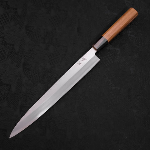 Yanagiba Left Hand AUS-10 Polished Buffalo Teak Handle 270mm-[Musashi]-[Japanese-Kitchen-Knives]