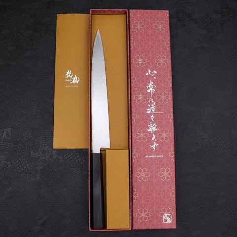 Yanagiba Left Hand AUS-10 Polished Ebony Handle 240mm-[Musashi]-[Japanese-Kitchen-Knives]