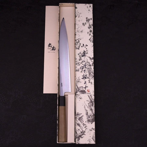 Yanagiba Left Hand White Steel #1 Buffalo Magnolia Handle 270mm-[Musashi]-[Japanese-Kitchen-Knives]