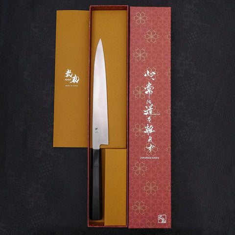 Yanagiba Left -Hand Silver Steel #3 Kasumi Buffalo Ebony Handle 210mm-[Musashi]-[Japanese-Kitchen-Knives]