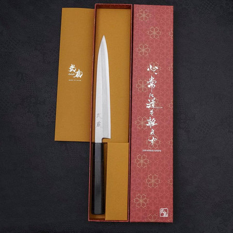 Yanagiba Silver Steel #3 Kasumi Buffalo Ebony Handle 210mm (8.3”)-[Musashi]-[Japanese-Kitchen-Knives]