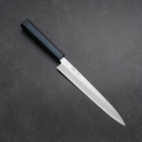Yanagiba Silver Steel #3 Kasumi Dark Blue Urushi Handle 200mm-[Musashi]-[Japanese-Kitchen-Knives]