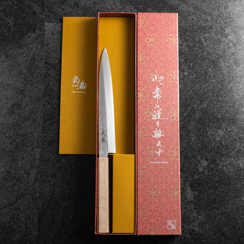 Yanagiba VG-10 Damascus White Urushi Handle 210mm-[Musashi]-[Japanese-Kitchen-Knives]