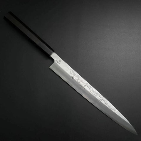 Yanagiba White Steel #2 Kasumi Silver Dragon Buffalo Ebony Handle 240mm-[Musashi]-[Japanese-Kitchen-Knives]
