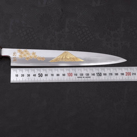 Yanagiba White Steel #2 Kasumi Chokin Sakura-Fuji Buffalo Ebony Handle 210mm-[Musashi]-[Japanese-Kitchen-Knives]
