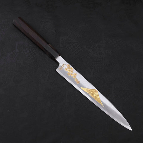 Yanagiba White Steel #2 Kasumi Chokin Sakura-Fuji Buffalo Ebony Handle 210mm-[Musashi]-[Japanese-Kitchen-Knives]