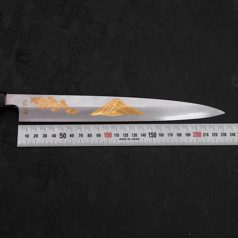Yanagiba White Steel #2 Kasumi Chokin Sakura-Fuji Buffalo Ebony Handle 240mm (9.4”)
