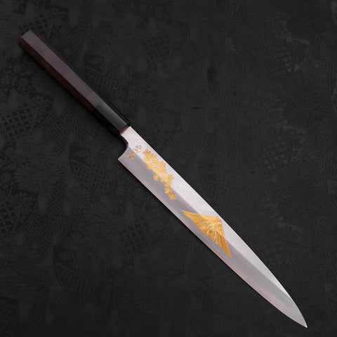 Yanagiba White Steel #2 Kasumi Chokin Sakura-Fuji Buffalo Ebony Handle 240mm (9.4”)