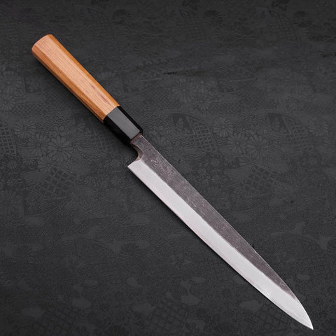 Yanagiba White Steel #2 Kurouchi Buffalo Teak Handle 225mm-[Musashi]-[Japanese-Kitchen-Knives]